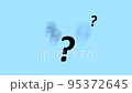 Question marks on a blue background disintegrating into small particles 95372645