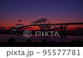 ライトアップされた東京ゲートブリッジと富士山と飛行機 95577781