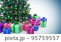 Gift boxes and decorated Christmas tree with sparkling light garland and Christmas baubles. Looped animation.  95759557
