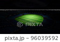 Drone flies over an empty night football stadium panning. 3D render 96039592