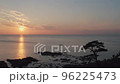 夕焼けに染まる海岸と木々 96225473