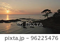夕焼けに染まる海岸と木々 96225476