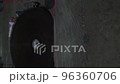 The process of cutting a concrete wall. The round disc cuts concrete. Sparks fly from the intense heat. Construction and redevelopment 96360706