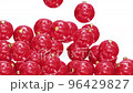 Realistic 3D animation of the frosted red glass Christmas baubles falling from the top filling up the screen rendered in UHD with alpha matte 96429827