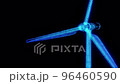 Wind turbine in blue HUD wireframe on isolated black background. Power savings technology and ecology concept. 96460590