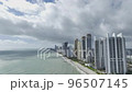 A Skyline of Skyscrapers at Miami Beach a Dollying Drone Shot  96507145