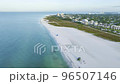 A Morning Shot of White Sandy Beach with Life Guard Houses in Siesta Key in Florida a Top Aerial Drone Footage 96507146