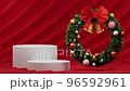 Christmas showcase wreath animation isolated on red background. 3D Render 96592961
