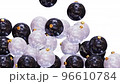 Realistic 3D animation of the black and white frosted glass Christmas baubles falling from the top filling up the screen rendered in UHD with alpha matte 96610784