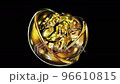 Realistic looping 3D animation of the abstract morphing liquid gold sphere inside of two golden metallic hemispheres rendered in UHD with alpha matte 96610815