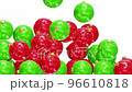 Realistic 3D animation of the frosted red and green glass Christmas baubles falling from the top filling up the screen rendered in UHD with alpha matte 96610818