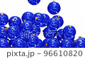 Realistic 3D animation of the frosted blue glass Christmas baubles falling from the top filling up the screen rendered in UHD with alpha matte 96610820
