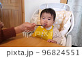The state of the baby at the age of 0 shortly after starting to eat baby food 96824551