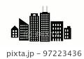 The city quarter silhouette of the city is in motion. Black and white illustration flat on a white background. 97223436