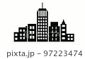 The city quarter silhouette of the city is in motion. Black and white illustration flat on a white background. 97223474