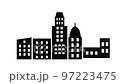 The city quarter silhouette of the city is in motion. Black and white illustration flat on a white background. 97223475
