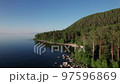 Summer evening aerial landscape of Lake Baikal is a rift lake located in southern Siberia, Russia Baikal lake summer landscape view. Drone's Eye View. 97596869