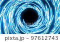 4K.full swirl blue neon circles and hole on center. abstract futuristic motion background. 97612743