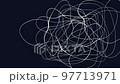 Curved lines moving in random. Abstract outline animated on dark background. Doodles style 97713971
