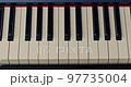 Piano keyboard slow panning over black and white keys 97735004