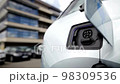 electric powered car in garage as man removes charging cable from vehicle electric car industry future drive modern 98309536