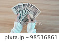 hand counting Japanese Yen banknote. Thousand Yen money. Japan cash, Tax, Recession Economy, Inflation, Investment, finance, savings, salary and payment concepts 98536861