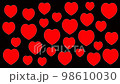 Red Cartoon Hearts on Black Background in a Seamless Loop. Ideal for Wedding, Valentine's Day, Love Story,  Anniversary, Mother's Day, Marriage. 98610030