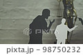 Silhouettes of couples discussing property rights with a mediator. Concept of divorce and discussion. 98750232