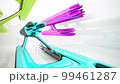 Abstract architectural background. Flying on a white minimalistic interior. Futuristic modern space. Stained glass sculpture. Array of fragments. Bright lighting. 3D animation and rendering. 99461287