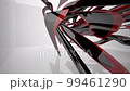 Abstract architectural background. Flying on a white minimalistic interior. Futuristic modern space. Stained glass sculpture. Array of fragments. Bright lighting. 3D animation and rendering. 99461290