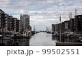 Malmo modern residential area cityscape timelapse and Marina with many yachts 99502551