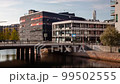 Malmo urban modern city timelapse and bridge traffic at sunny bright day 99502555