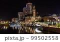 Malmo night light illumination, famous place cityscape landmarks timelapse 99502558