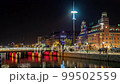 Malmo night light illumination with water reflection cityscape traffic timelapse 99502559