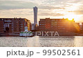 Malmo urban modern city timelapse sunset with waterfront lighthouse 99502561