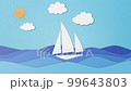 Sailboat sailing in the sea. Cloudy sun. Paper cut illustration, stop motion 99643803