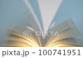 Book with moving pages in the wind with shadows from a spotlight against white background 100741951