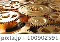 Industrial video background with golden gears. 3d animation. 100902591