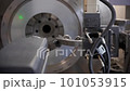 cnc machine at work. cutting tool processing steel metal detail on turning cnc lathe machine in 101053915