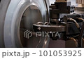 cnc machine at work. cutting tool processing steel metal detail on turning cnc lathe machine in 101053925