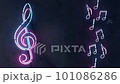 Neon musical note sign. Party and entertainment design. Treble clef. 101086286