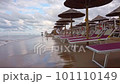 empty beach beds on the coast walk on the shore point of view 101110149