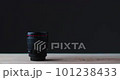 Camera lens on white studio table with black background quality camera equipment 101238433