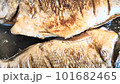 Two appetizing dorado fish fried in oil pan. High quality FullHD footage 101682465