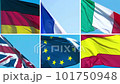 European flags in the sun at daylight in blue sky. High quality HD footage 101750948