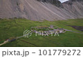 Viking Village Movie Film Set in Iceland. High quality 4k video. Shot on DJI Air 2s Aerial Drone near Hofn, Iceland. 101779272