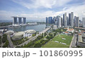 Time lapse of cloudscape scene aerial view at Marina Bay Singapore city skyline. Zoom out 101860995