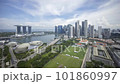 Time lapse of cloudscape scene aerial view at Marina Bay Singapore city skyline. Zoom in 101860997