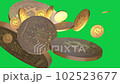 Bitcoin Crypto currency Gold Bitcoin BTC Bit Coin falling loop Green Screen animation. Bitcoin mining concept, Blockchain technology. 3d BTC, Crypto Digital Currency, Stock Market 102523677