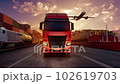 Transportation worldwide by ship, plane, train and truck. Concept of logistics. Cinematic view. 102619703
